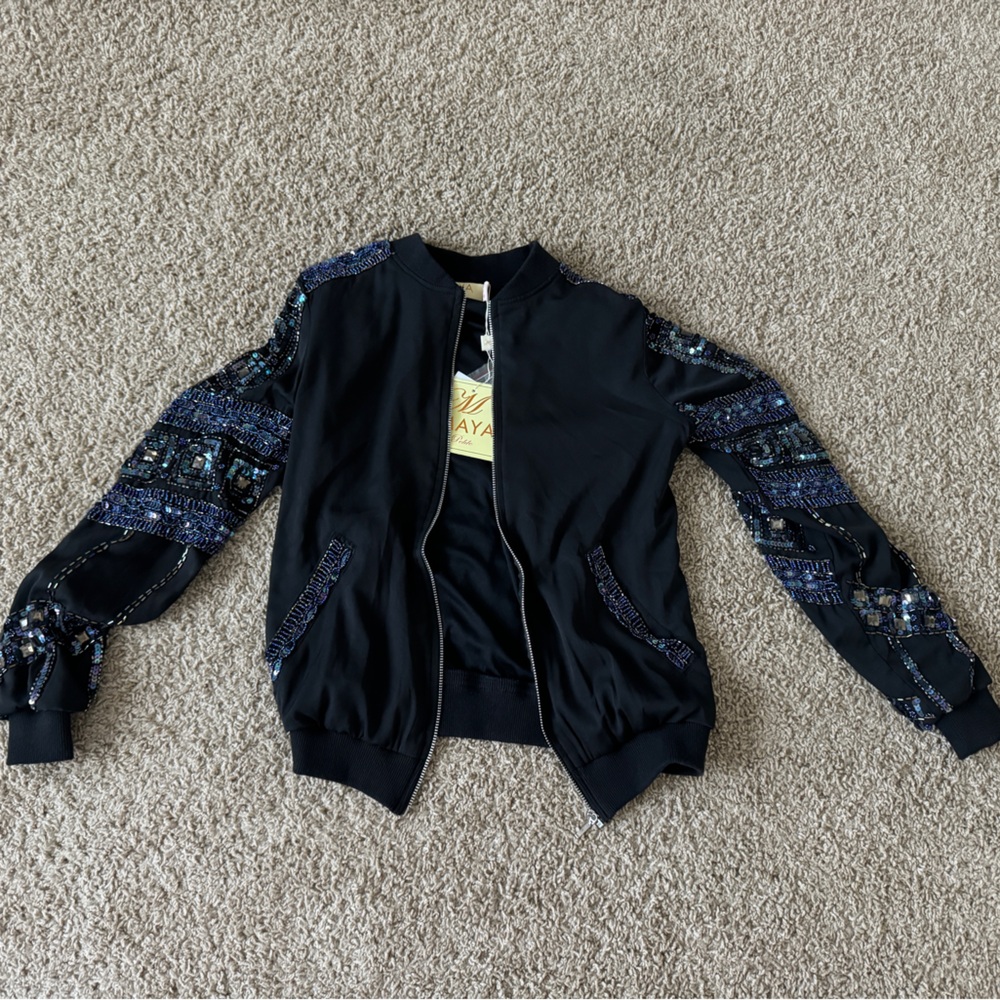 NWT Sequin Beaded Bomber Jacket - Size 0